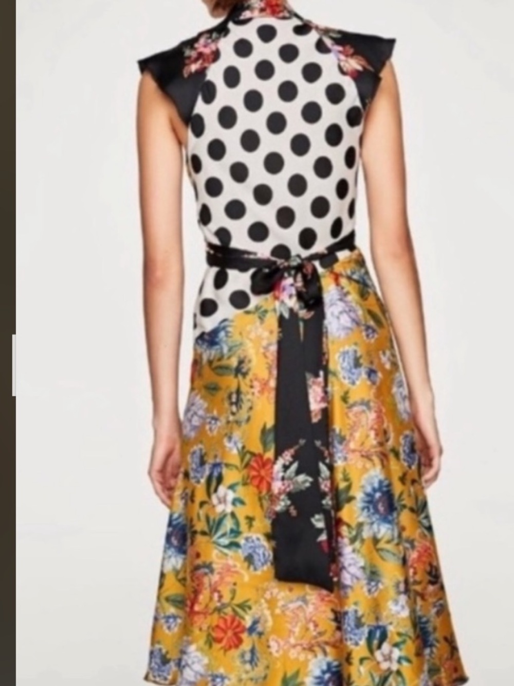 Zara  Polka Dot Patchwork Ruffle V-Neck Short Sleeve Mid Length Dress SZ XS - Picture 4 of 5